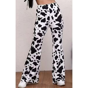 Flare Leg Cow Print Pants Black & White Size S